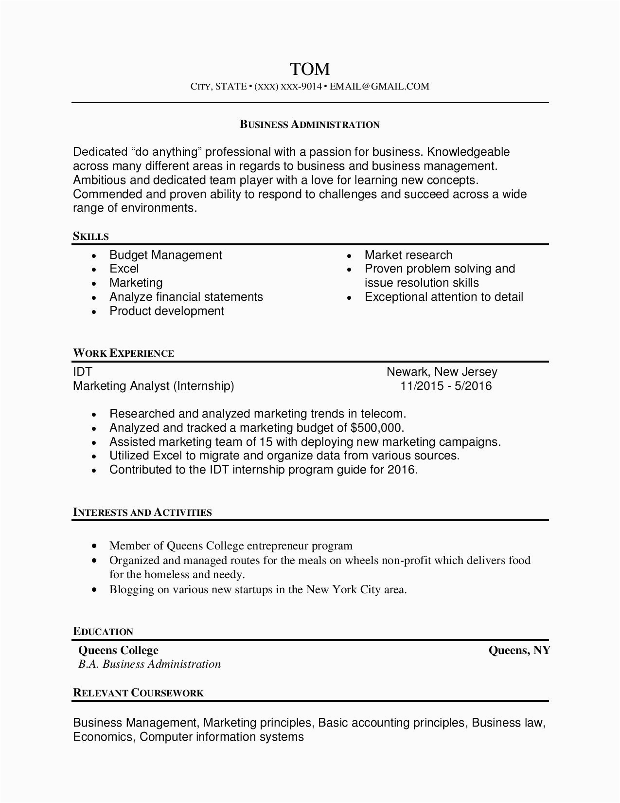 resumes without experience