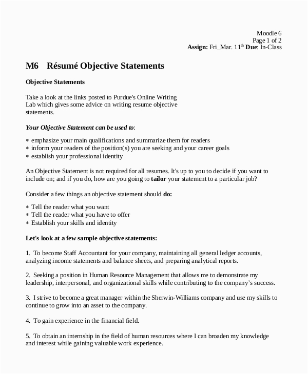 resume objective example