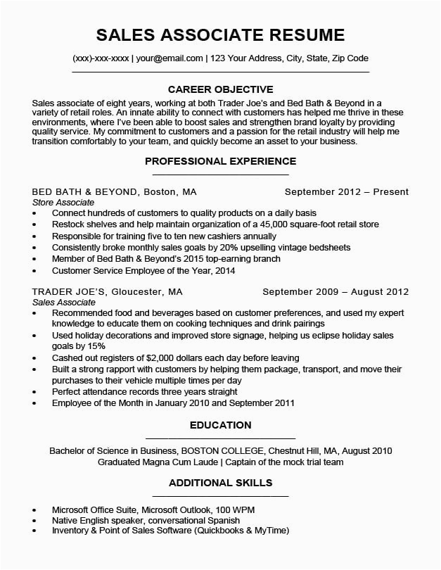 sales associate resume sample