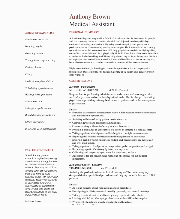 Sample Of Medical Office assistant Resume Free 8 Sample Medical assistant Resume Templates In Pdf