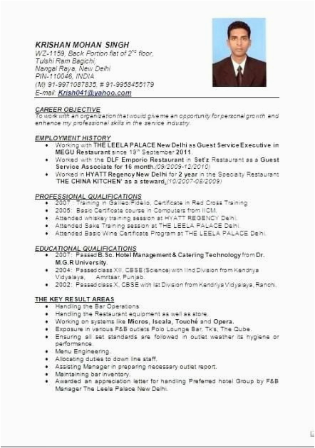 resume format in word for hotel