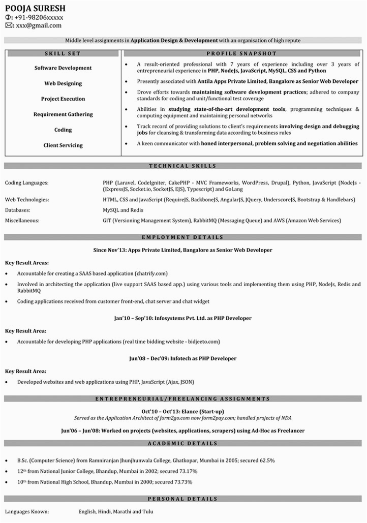 1 year experience cv template