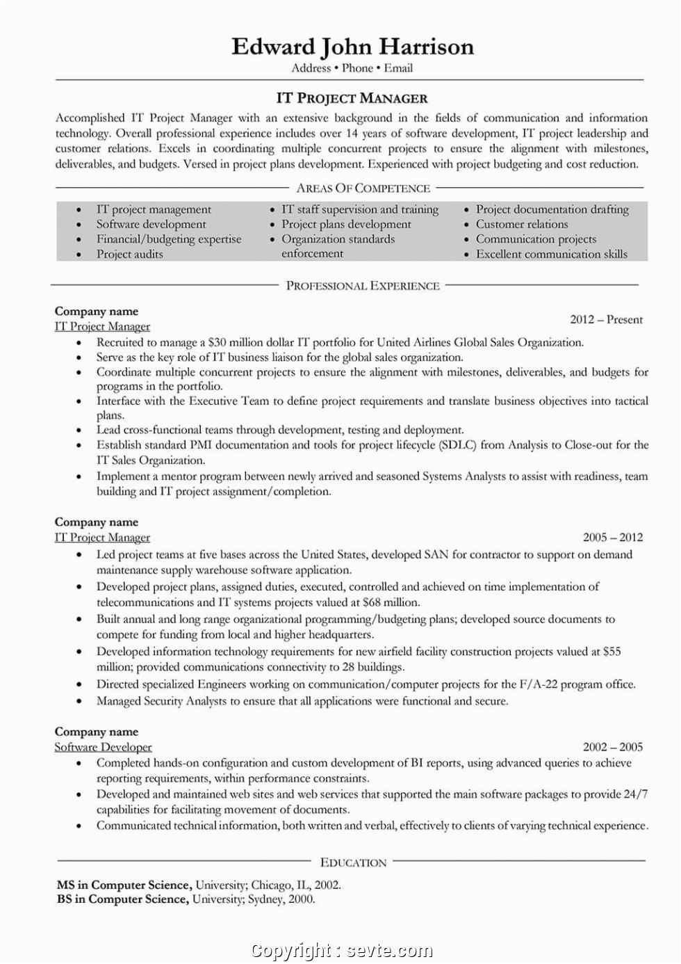make 10 years experience it project manager resume