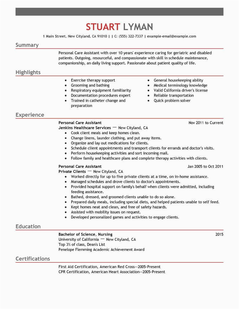 Sample Resume for Aged Care Worker with No Experience Australia Best Personal Care assistant Resume Example From