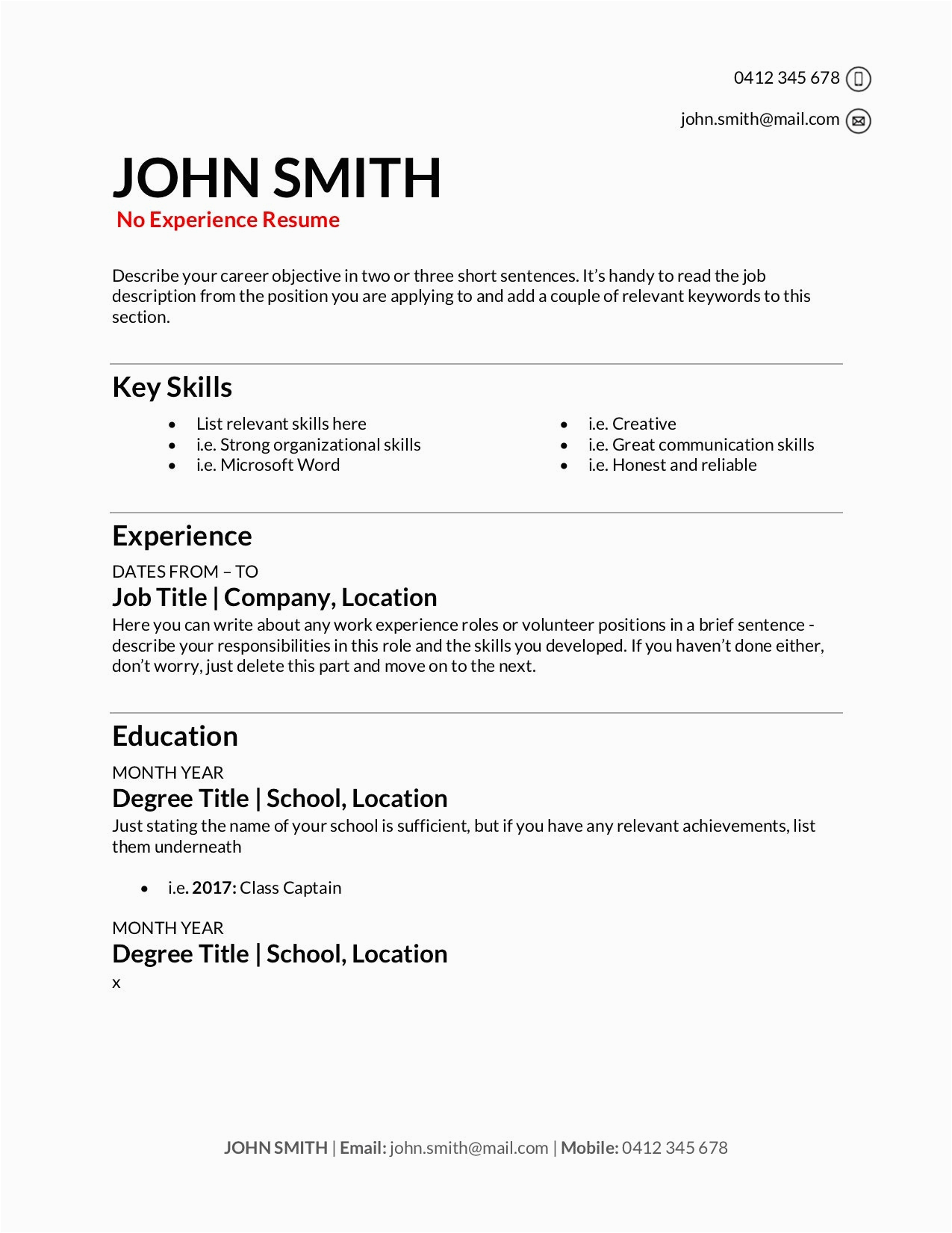 resume examples for any job