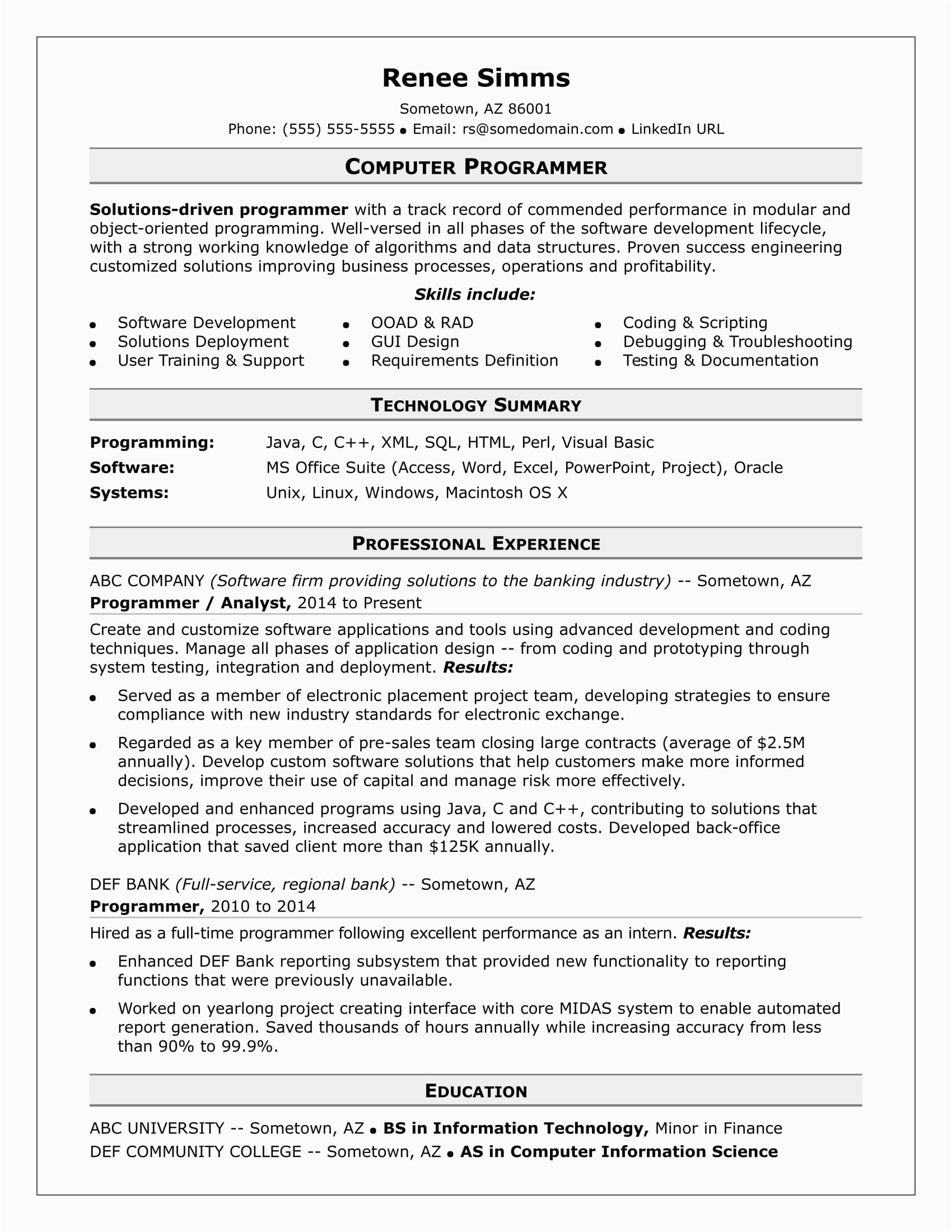 entry level sas programmer resume