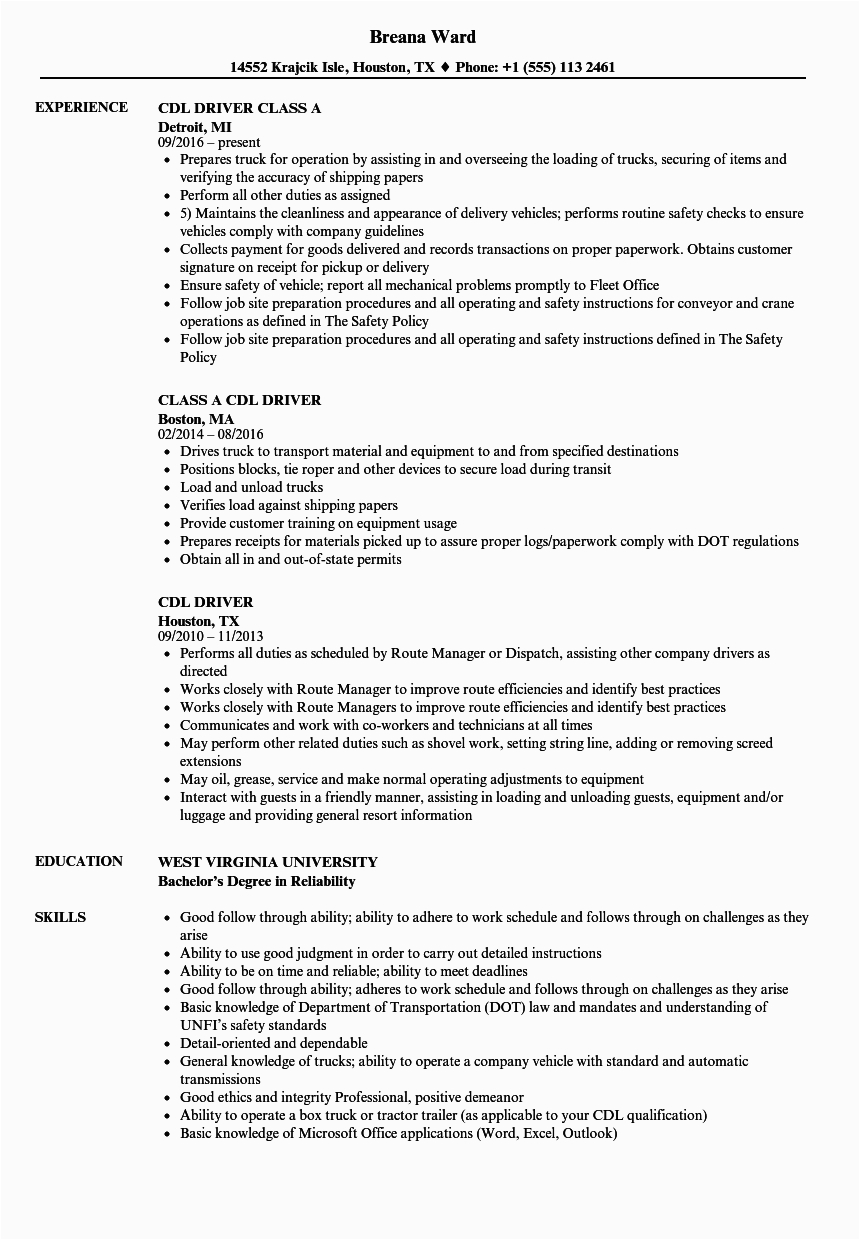 cdl driver resume sample