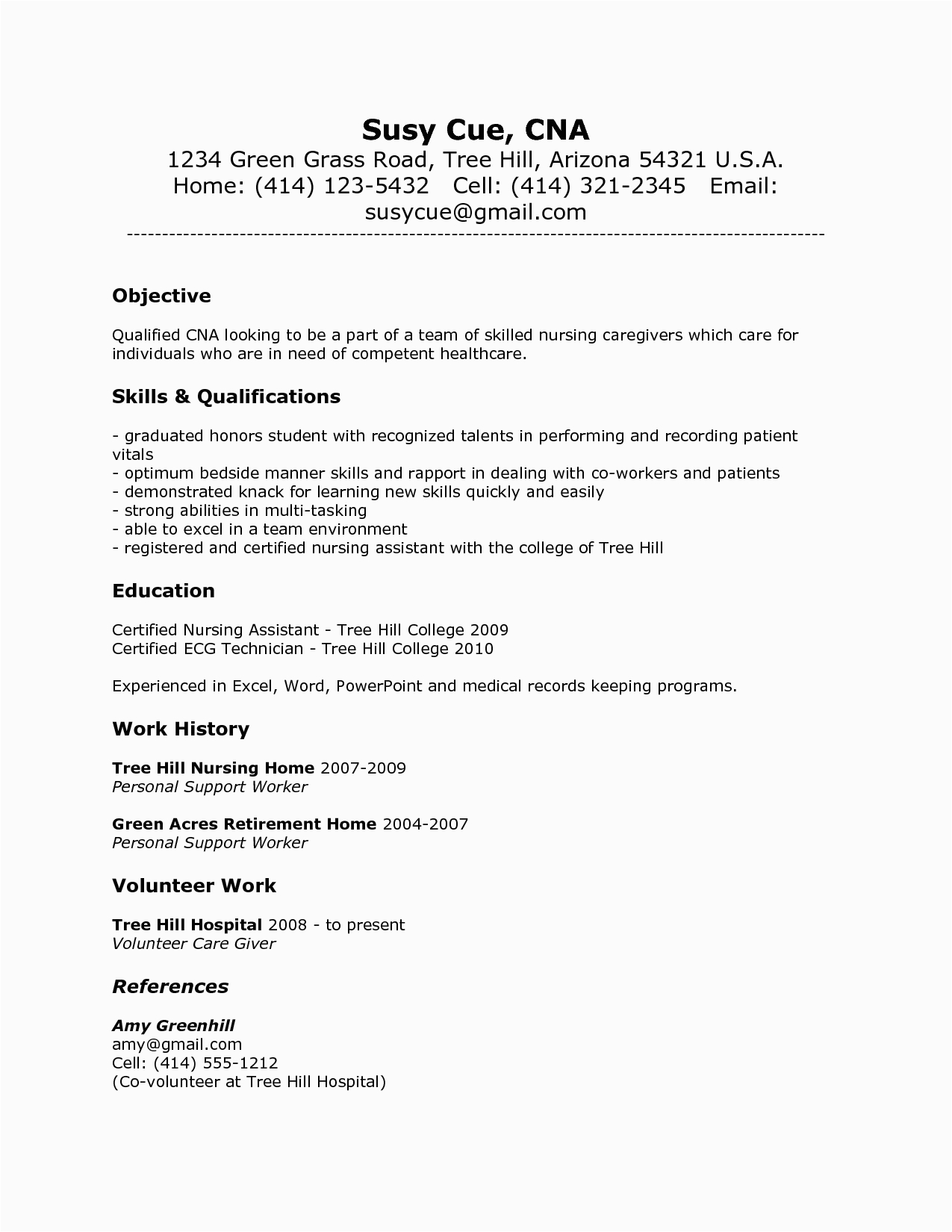 cna resume sample