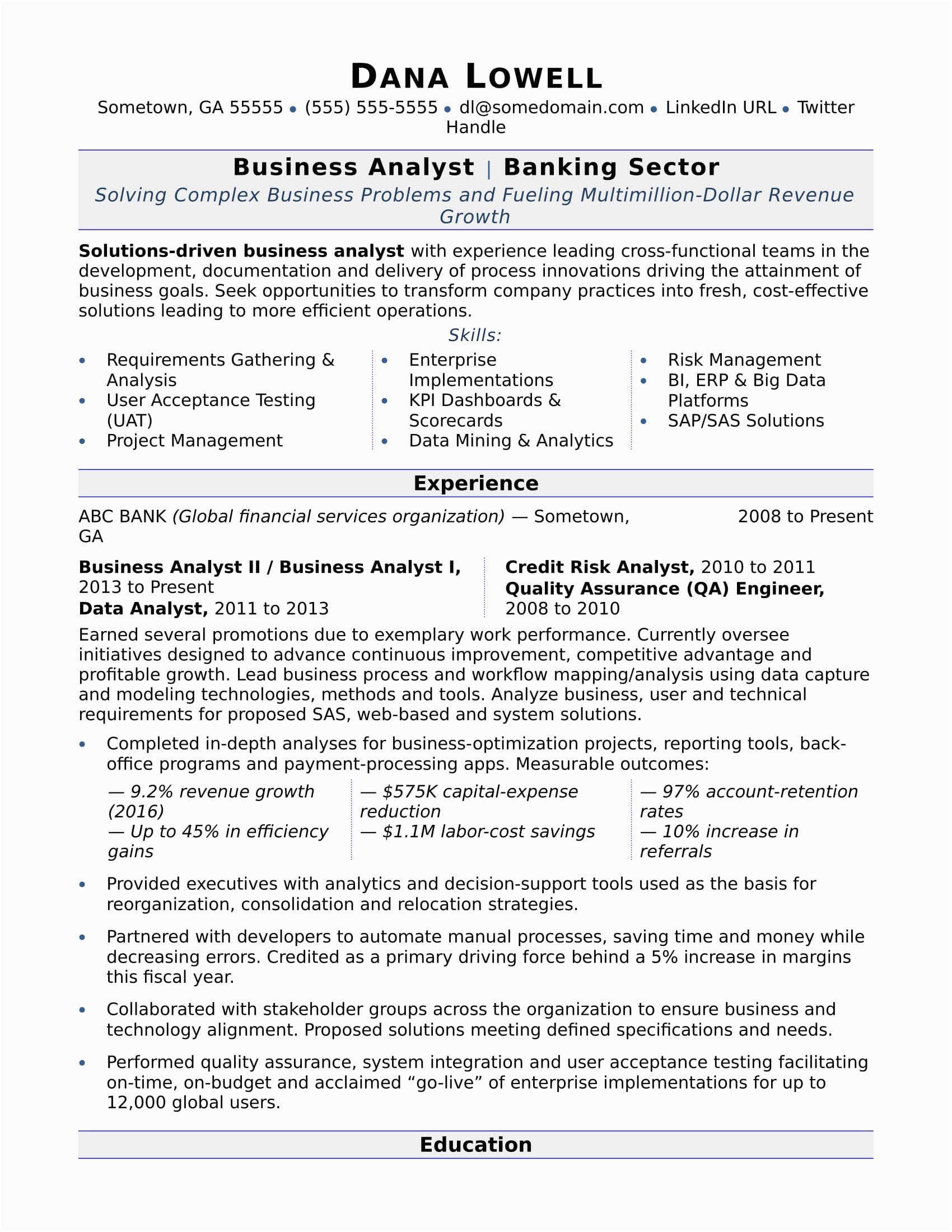 business analyst resume sample