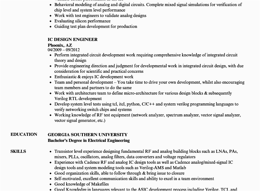 sample resume of vlsi engineer