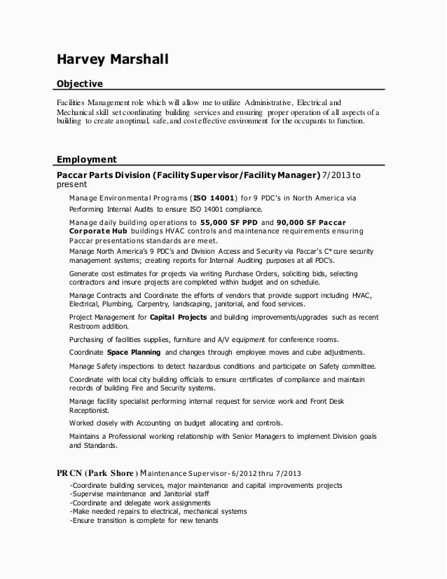 Sample Resume for Facility Manager In India Facility Manager Resume 2016