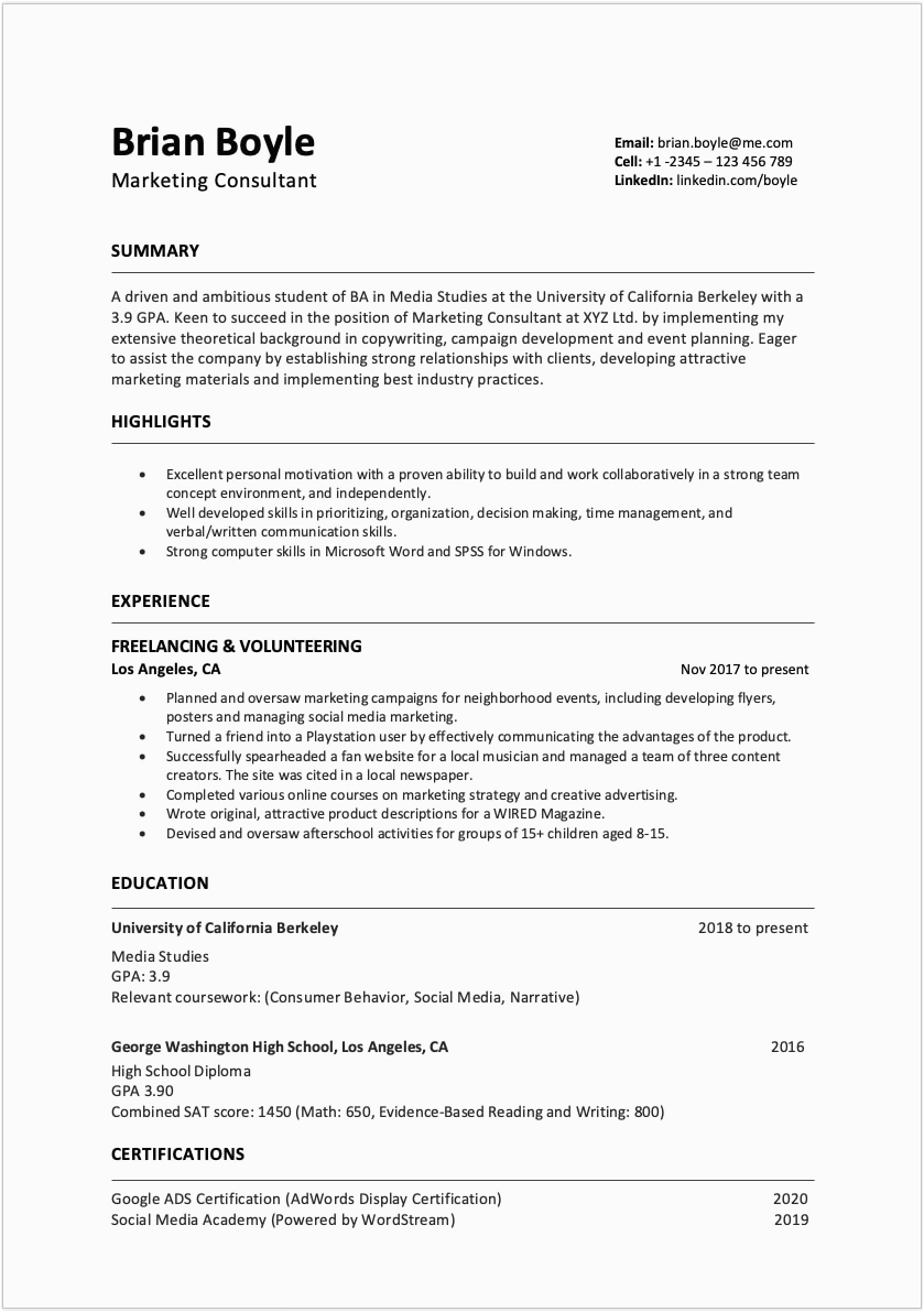 how to write a resume with no work experience
