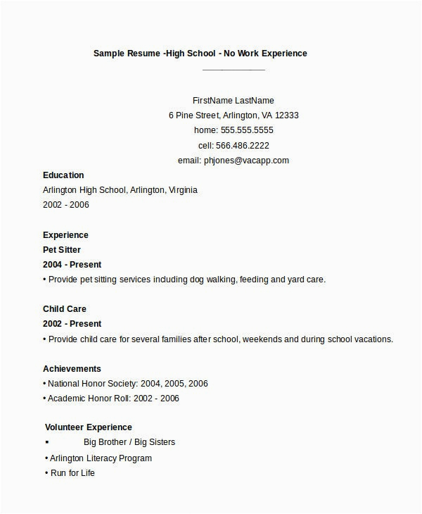 Sample Resume for Highschool Graduate with No Work Experience 11 High School Student Resume Templates Pdf Doc