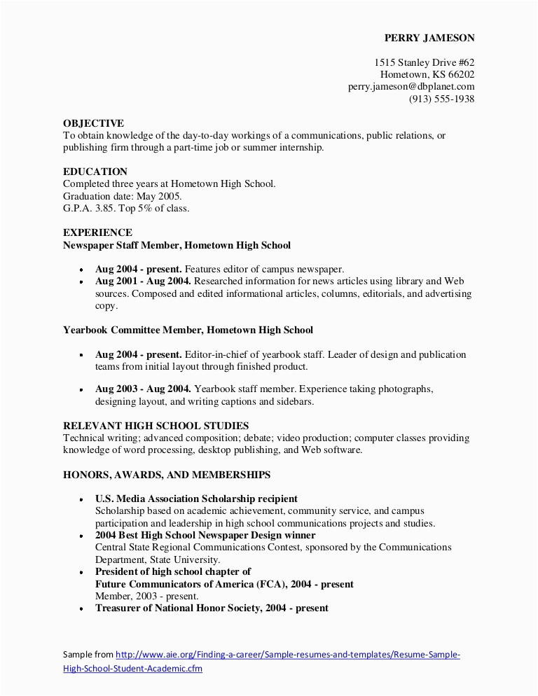 Sample Resume for Highschool Students Applying for Scholarships Sample Resume for High School Students Applying for