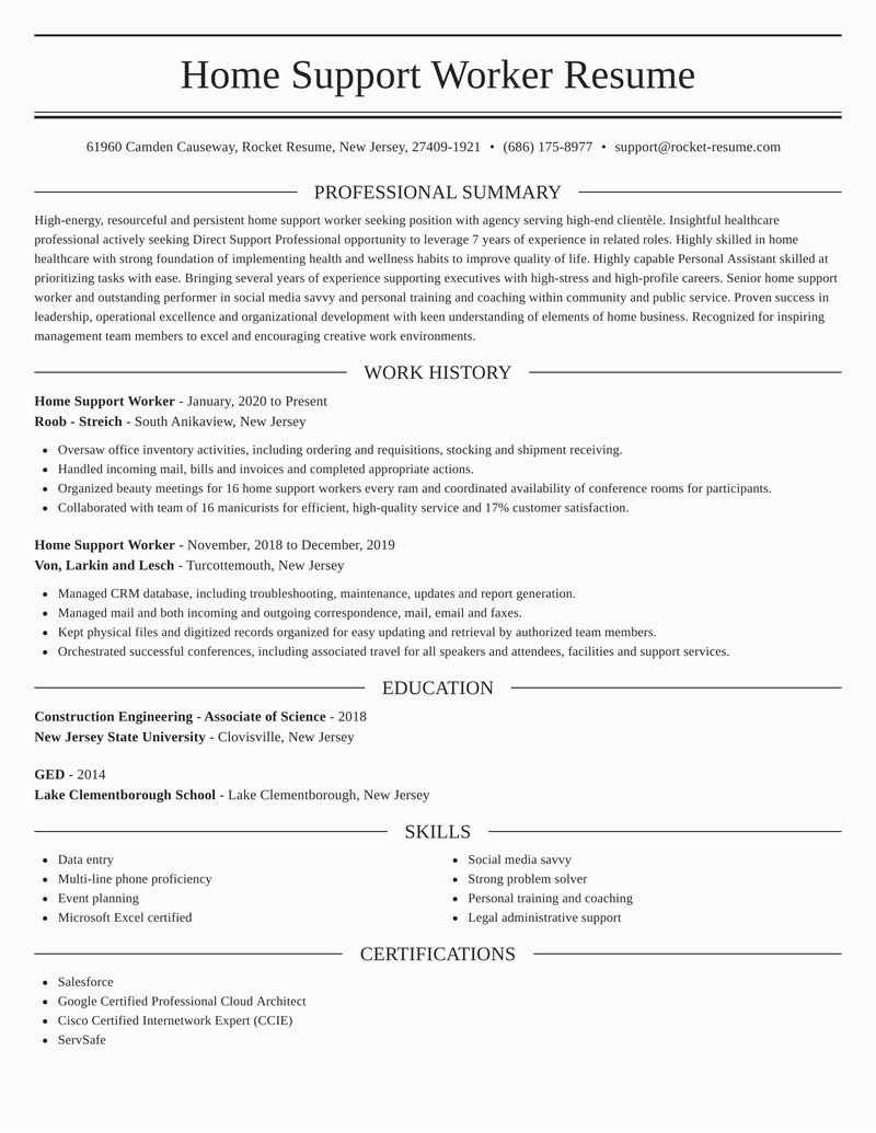 Sample Resume for Home Support Worker Home Support Worker Resumes