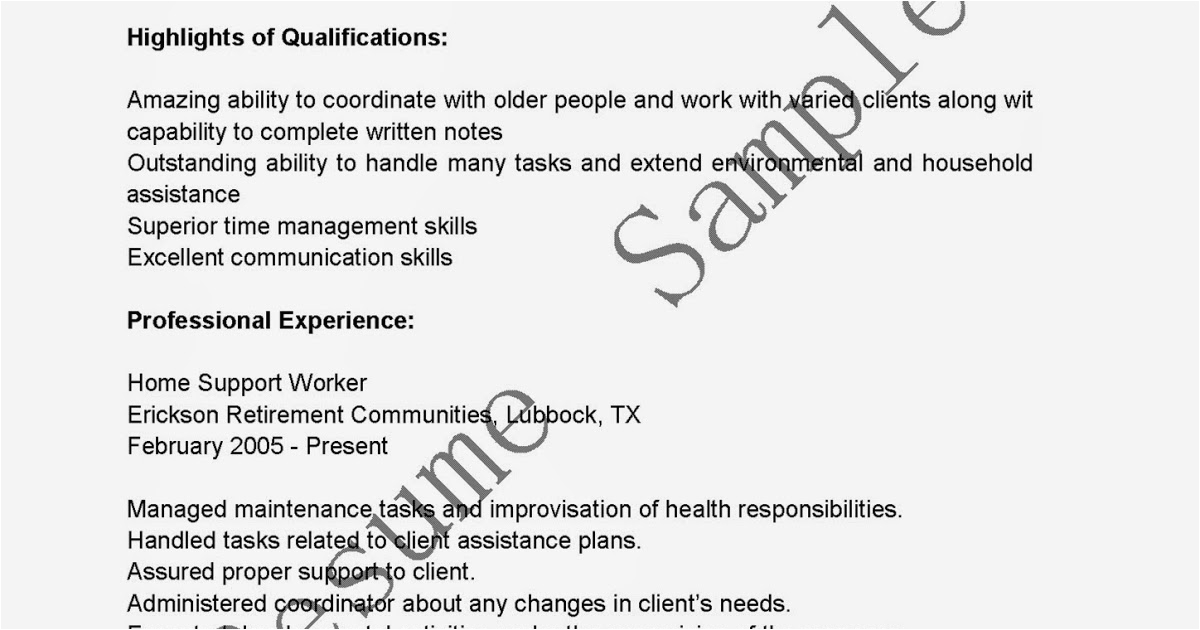 Sample Resume for Home Support Worker Resume Samples Home Support Worker Resume Sample