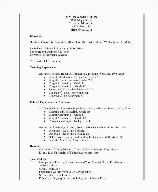 resume model for maths teacher