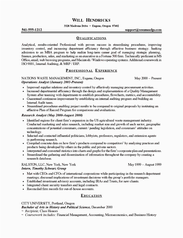 business school admission resume