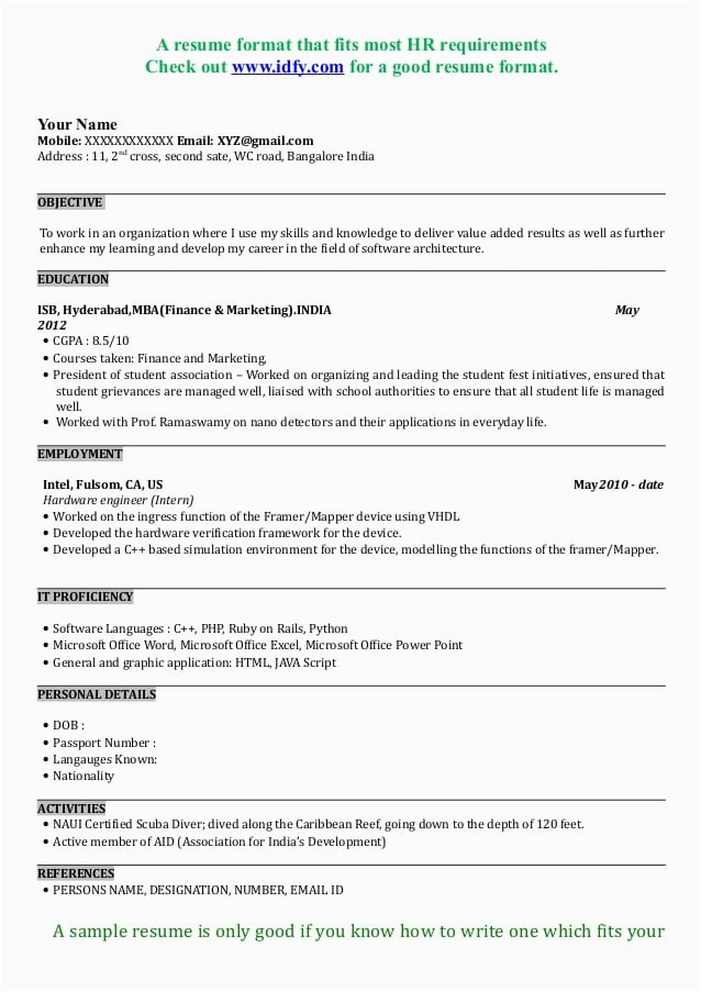 resume for mba interview