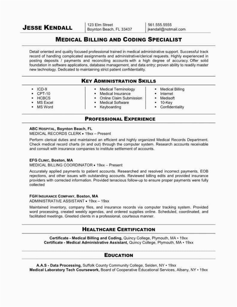 sample resume for medical billing specialist