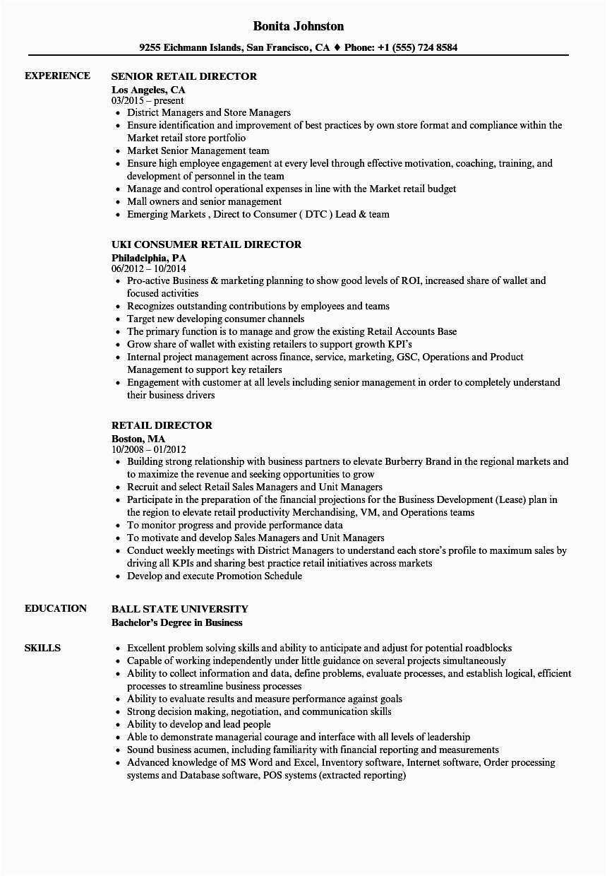 Sample Resume for Retail Management Position Retail Resume Examples