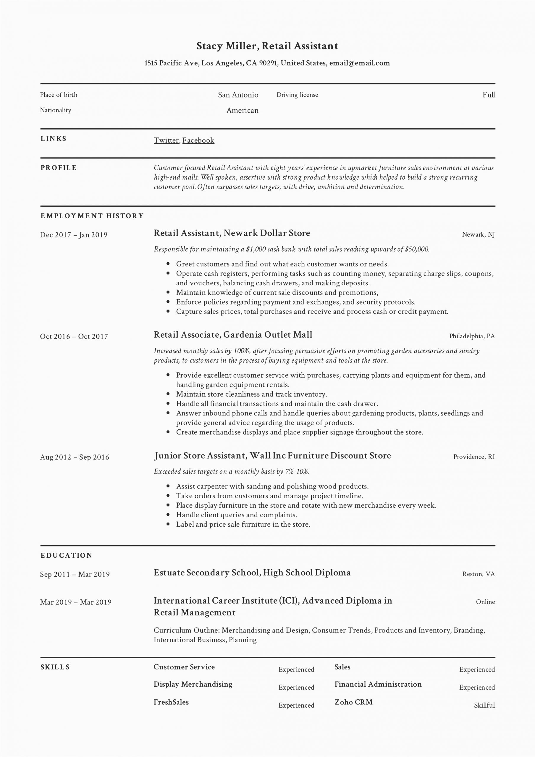 Sample Resume for Retail Shop assistant 12 Retail assistant Resume Samples & Writing Guide