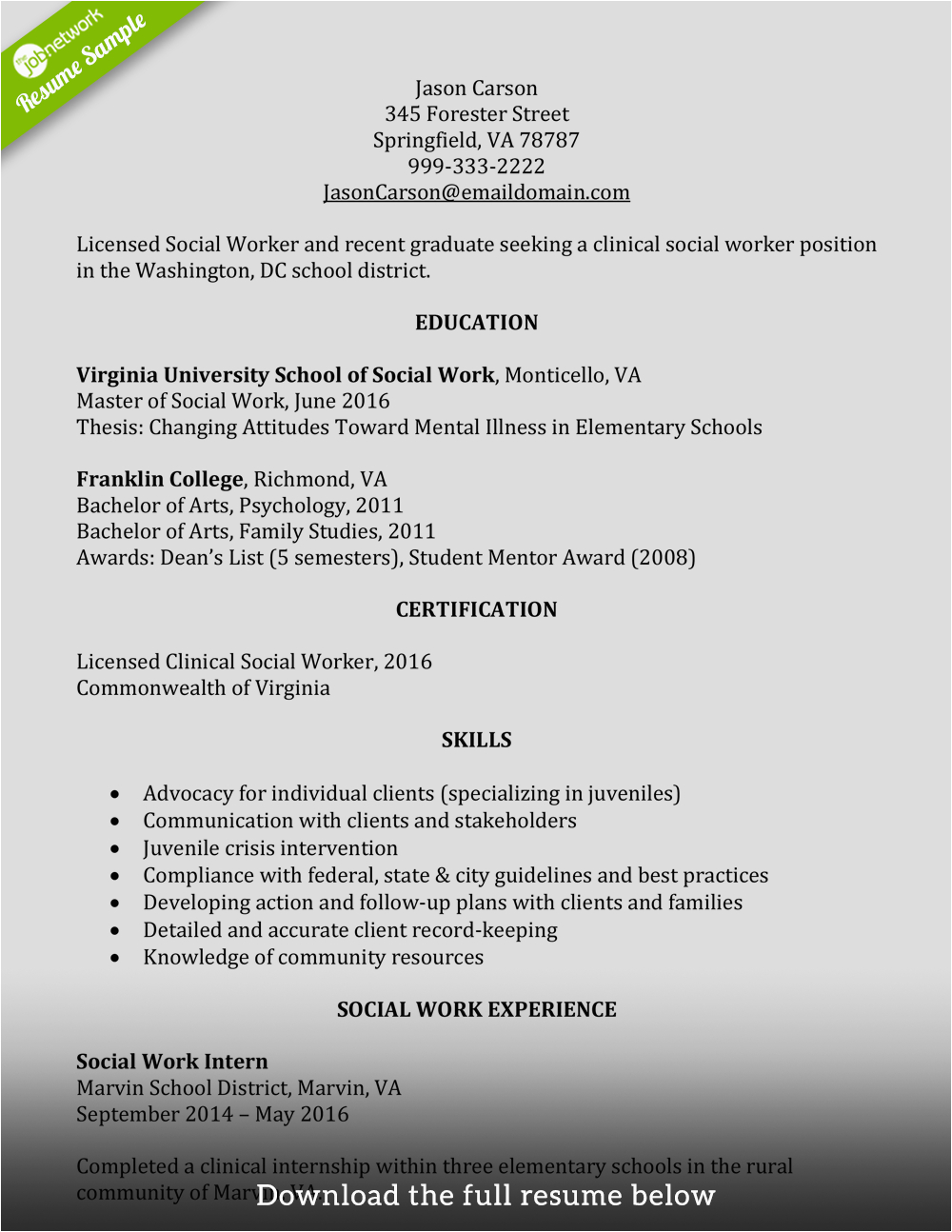 write perfect social worker resume