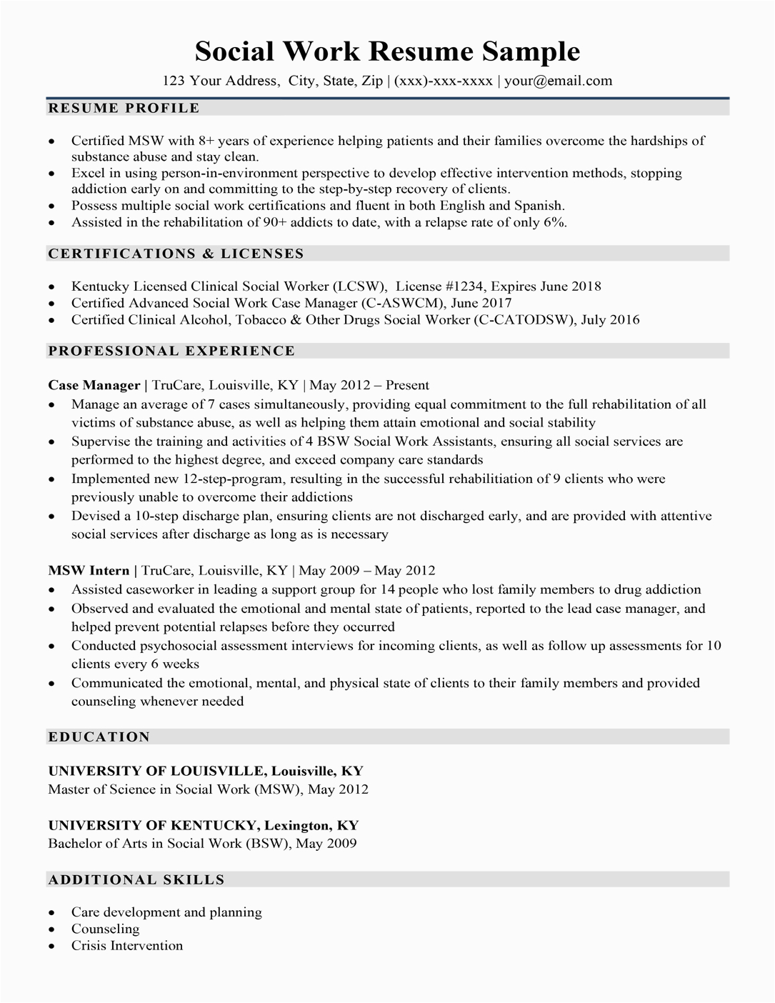 social work resume sample