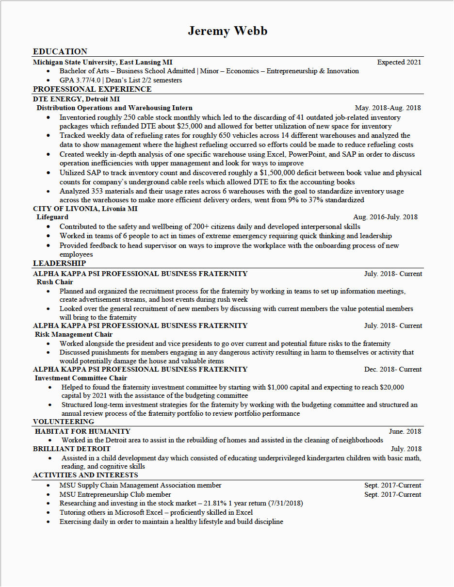 Sample Resume for sophomores In College Resume Help for A sophomore In College Resumes