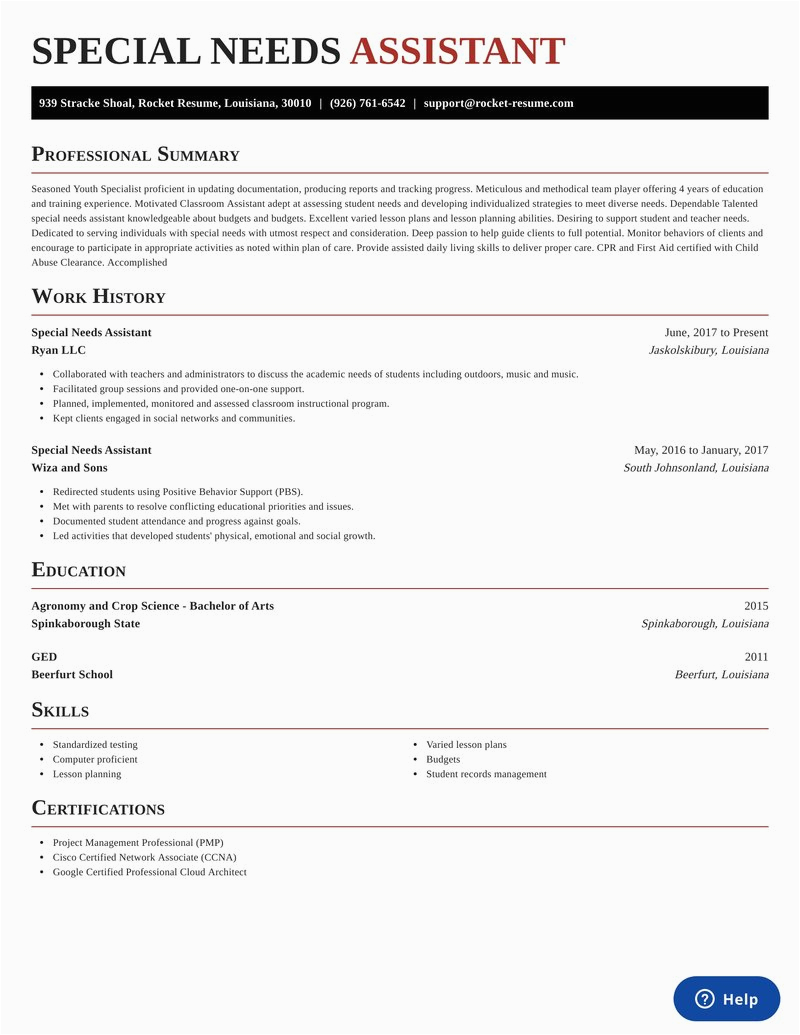 special needs assistant role resumes templates and samples