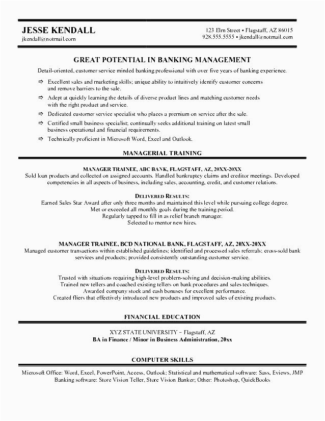 bank manager resume