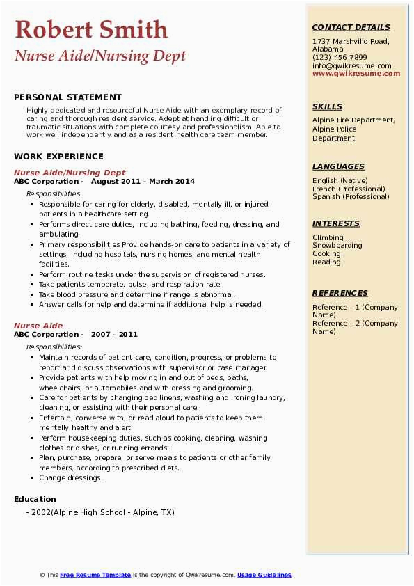 Sample Resume Objectives for Nursing Aide Nurse Aide Resume Samples