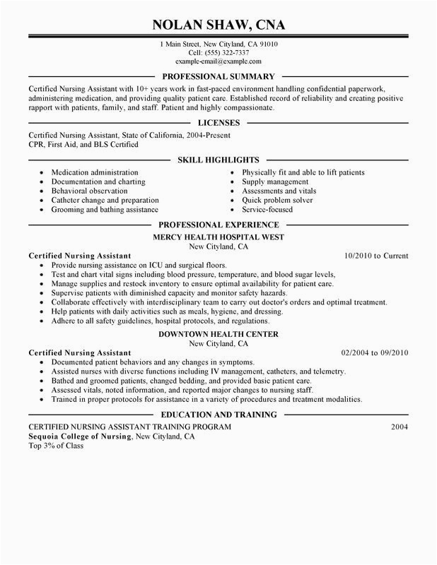 Sample Resume Objectives for Nursing Aide Nursing Aide and assistant Resume Examples Created by