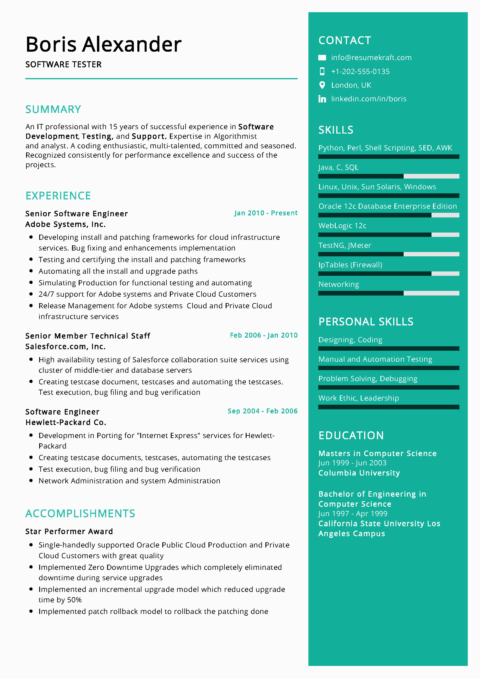 software tester resume sample