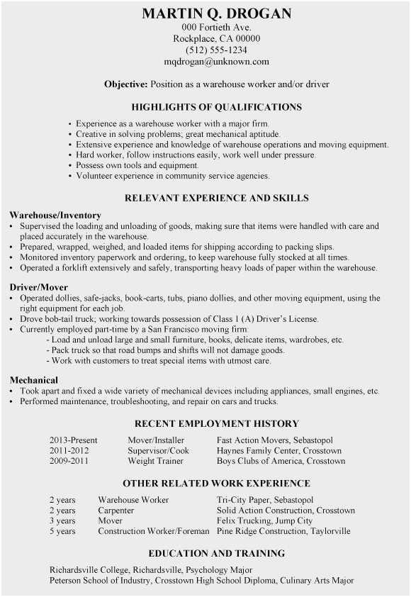 Samples Of Resumes for Older Workers Download 51 Mover Resume Sample