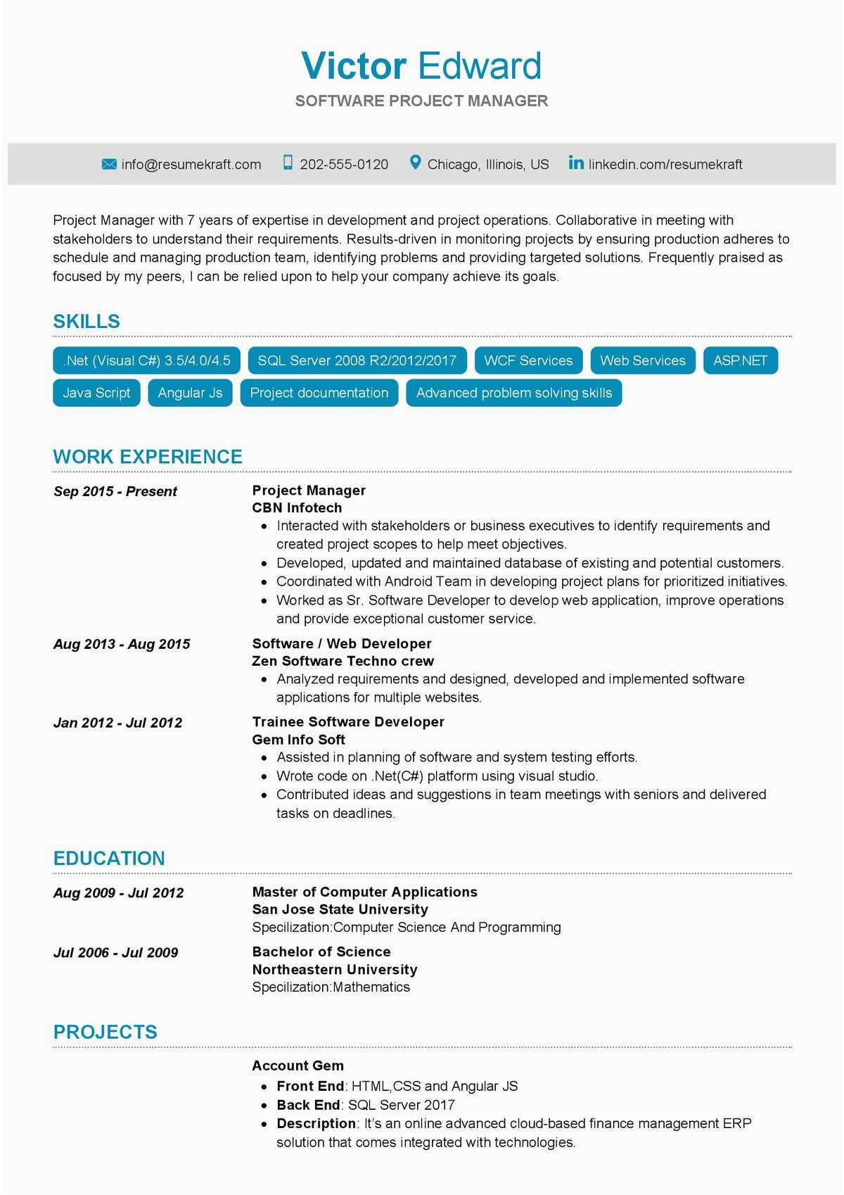 software project manager resume sample