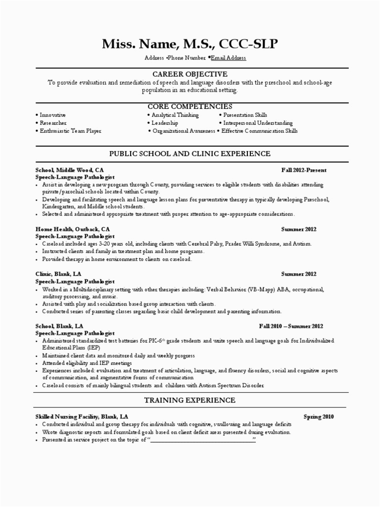 sample slp resume