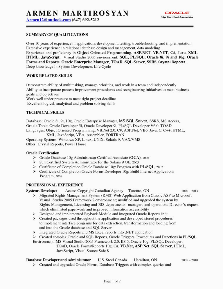 sample sql dba resume