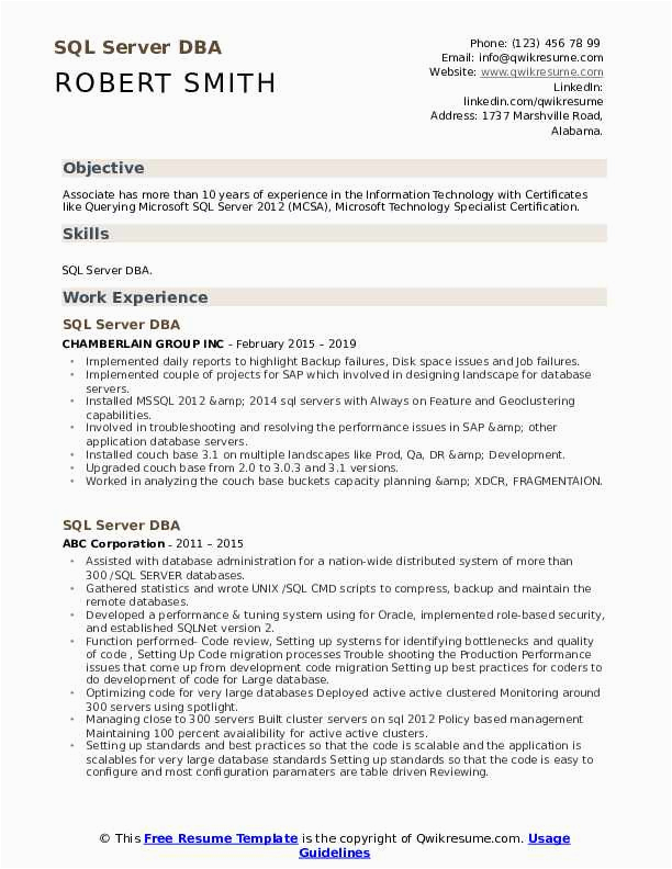 sql server dba resume