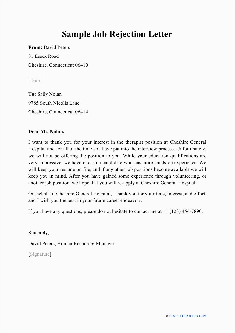 sample job rejection letter