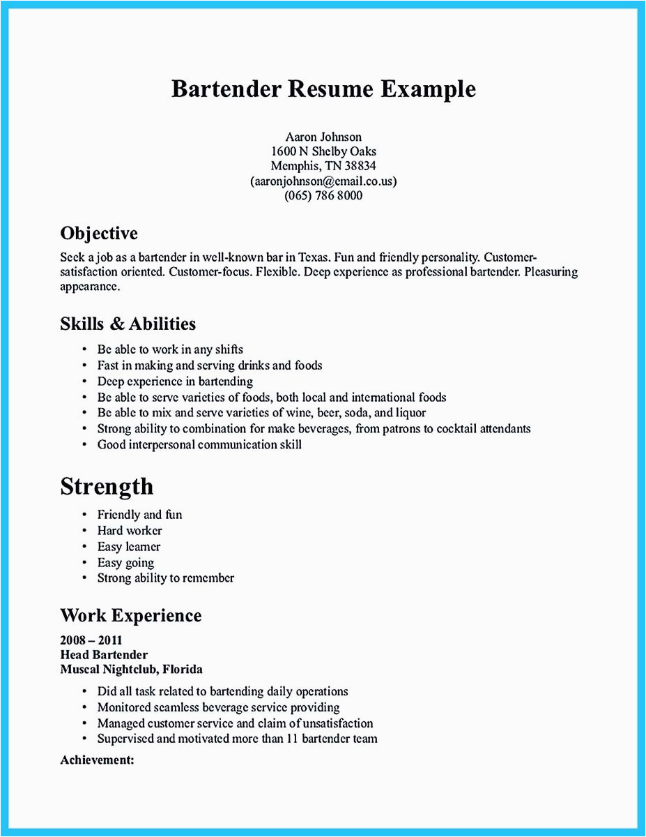 Bartending Resume Samples with No Experience Impressive Bartender Resume Sample that Brings You to A