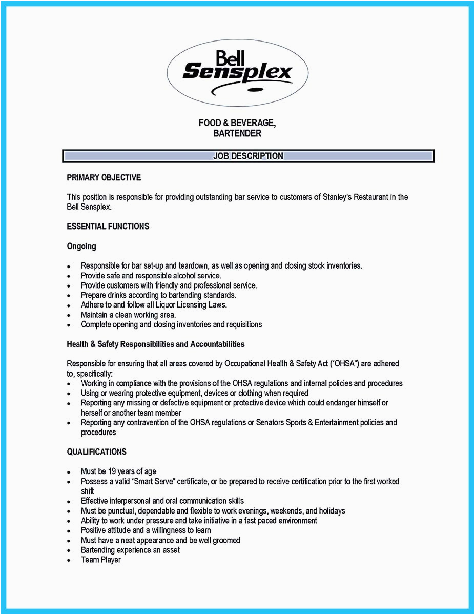 Bartending Resume Samples with No Experience Outstanding Details You Must Put In Your Awesome
