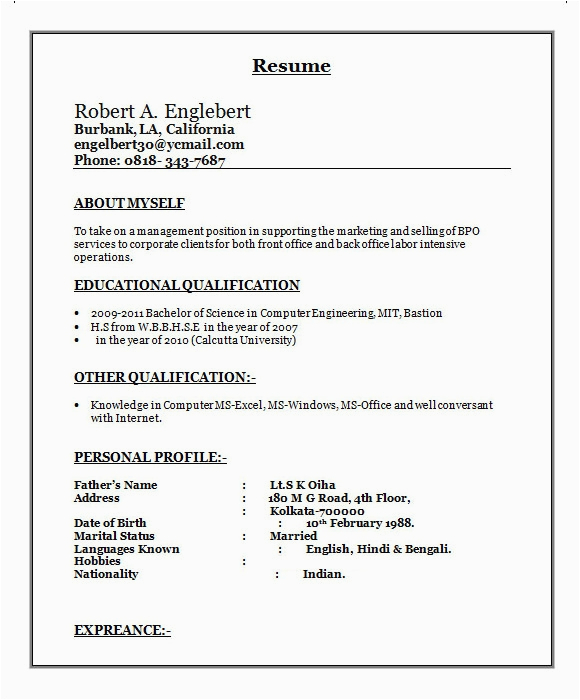 bpo resume template