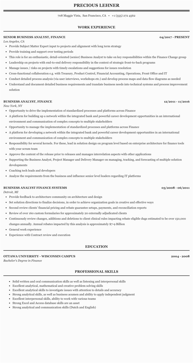 business analyst finance domain resume