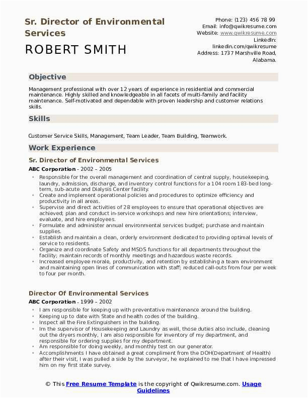 Director Of Environmental Services Resume Sample Director Environmental Services Resume Samples
