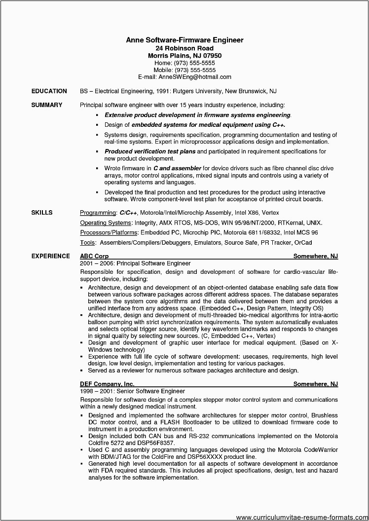 resume samples for experienced software professionals