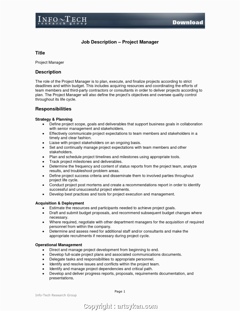 styles it project manager job description resume