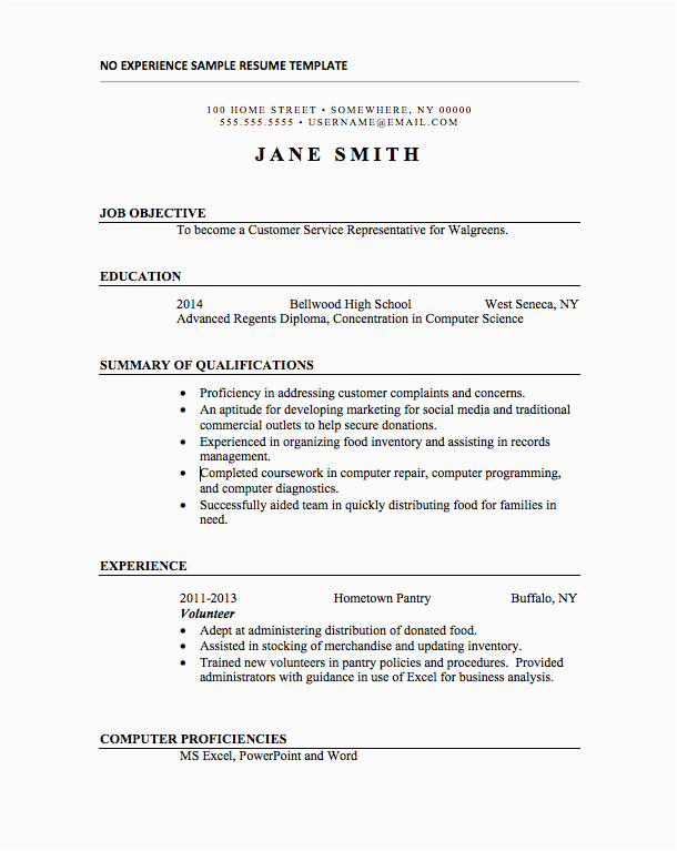 sample resume with no work experience college student