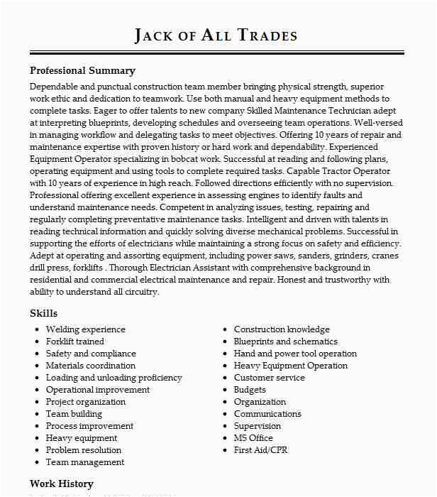 Jack Of All Trades Resume Sample Jack All Trades Resume Example White Wing Mobile