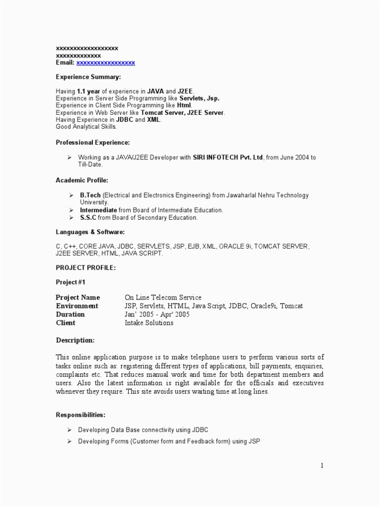 1 Experience Java Resume 9